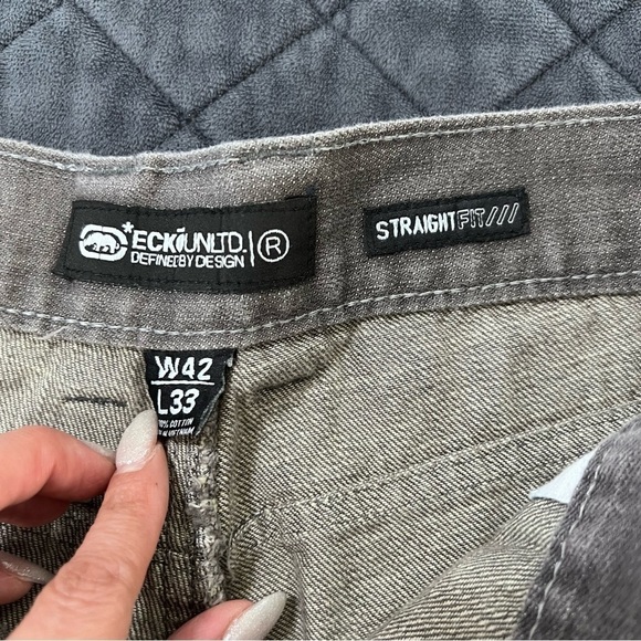 Ecko Jeans Men 42 x 33 Straight Fit Gray Y2K Cargo Pockets CLO - Picture 10 of 10